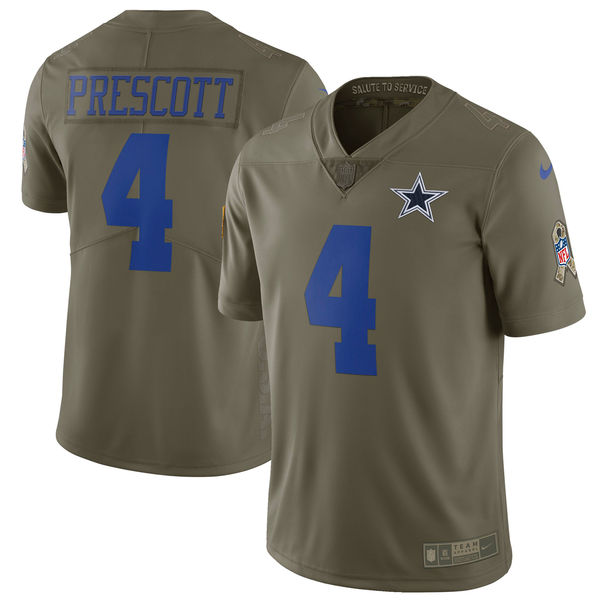 Youth Dallas cowboys 4 Prescott Nike Olive Salute To Service Limited NFL Jerseys